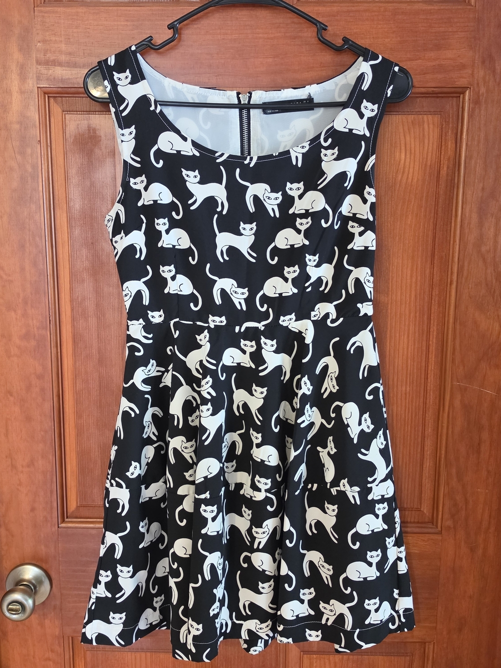 Pinky Black Mini Dress with White Cat Print